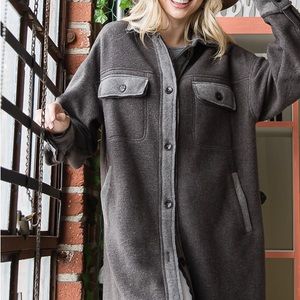 Long Button Down Jacket With Pockets